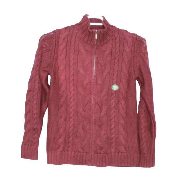 LL Bean Double L Cable Sweater Zip Cardigan Red Size Medium - Picture 1 of 10